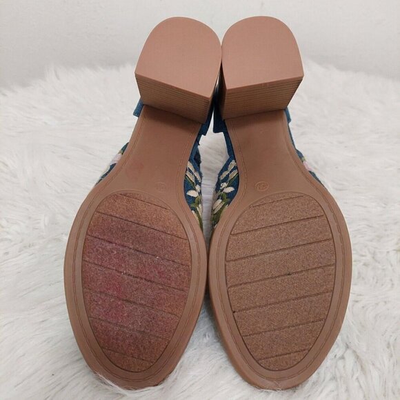 Dolce Mojo Moxy Denim Floral Boho Embroidered Heeled Sandals Shoes Open Toe 10M - Picture 8 of 10